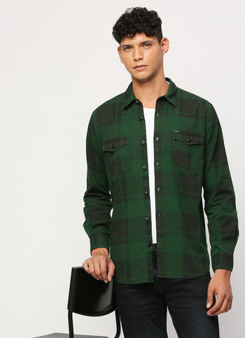 Green Checked Full Sleeve Shirt
