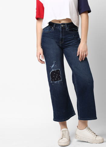 Wideleg Cropped Loose Fit High Waist Anklelength Jeans 