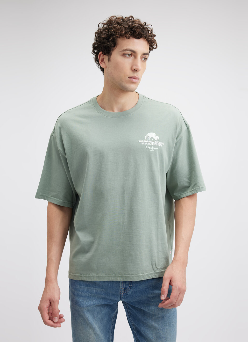 Men Green Back Print Short Sleeve Oversized T-shirt, , large image number 1