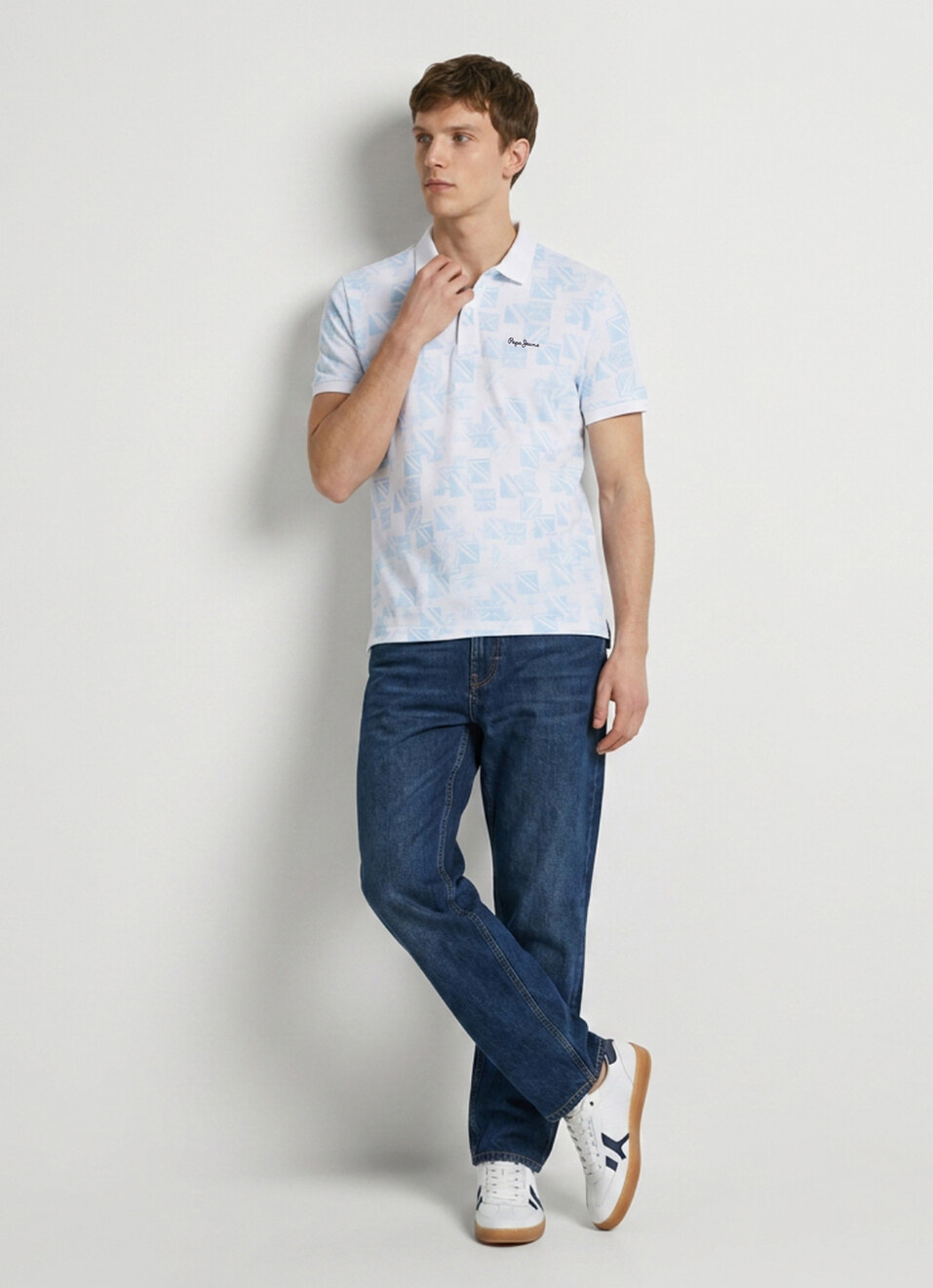 Men White Printed Polo Collar T-shirt, , large image number 5