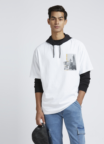 White Short Sleeve Oversized Hooded T-shirt