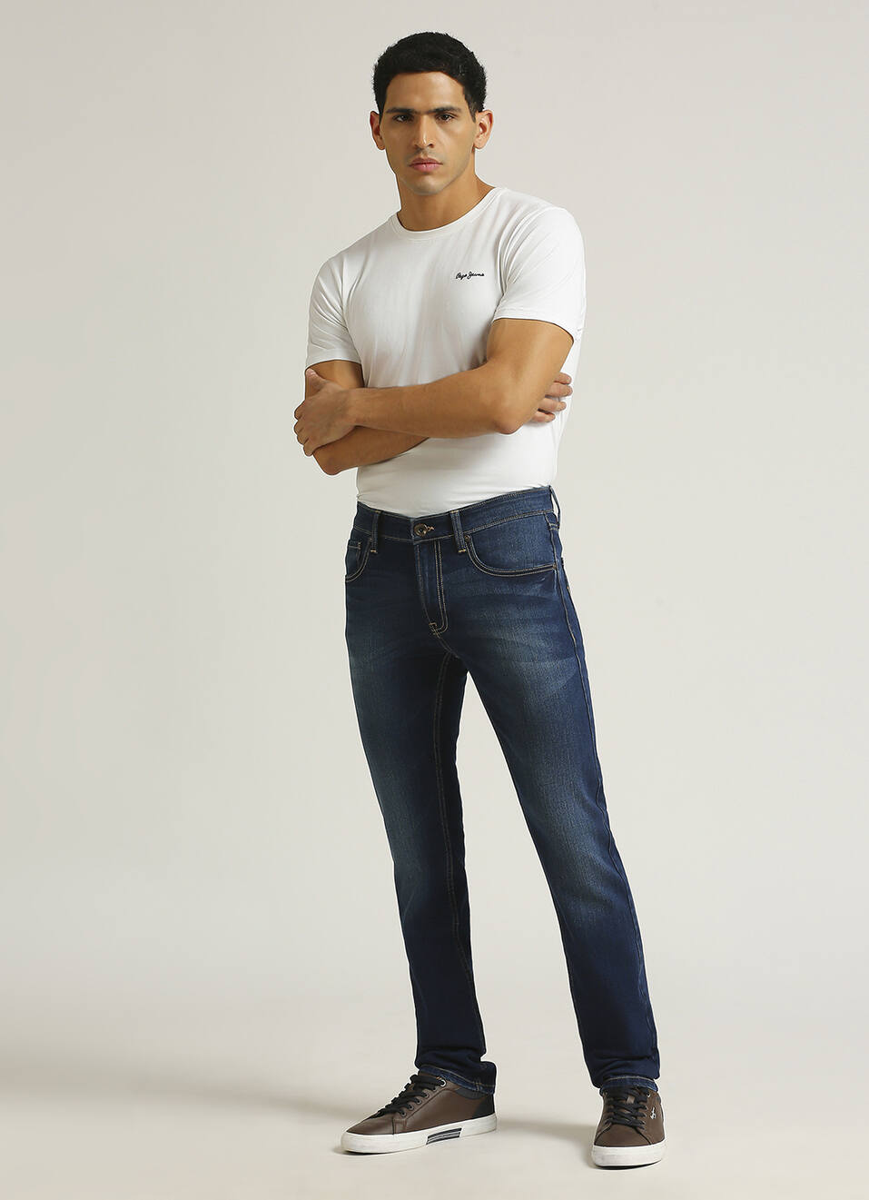 Vapour Dark Blue Mid Rise Slim Fit Jeans, , large image number 1