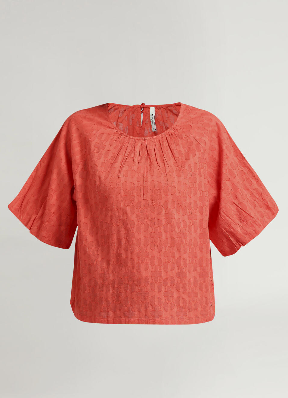 Red Self Design Raglan Puff Sleeve Top, , large image number 6