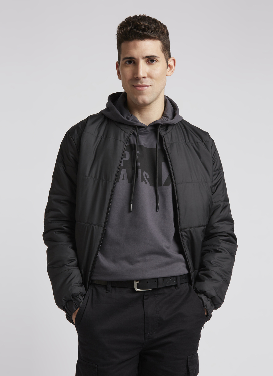 Grey Graphic Print Full Sleeve Hooded Sweatshirt, , large image number 0