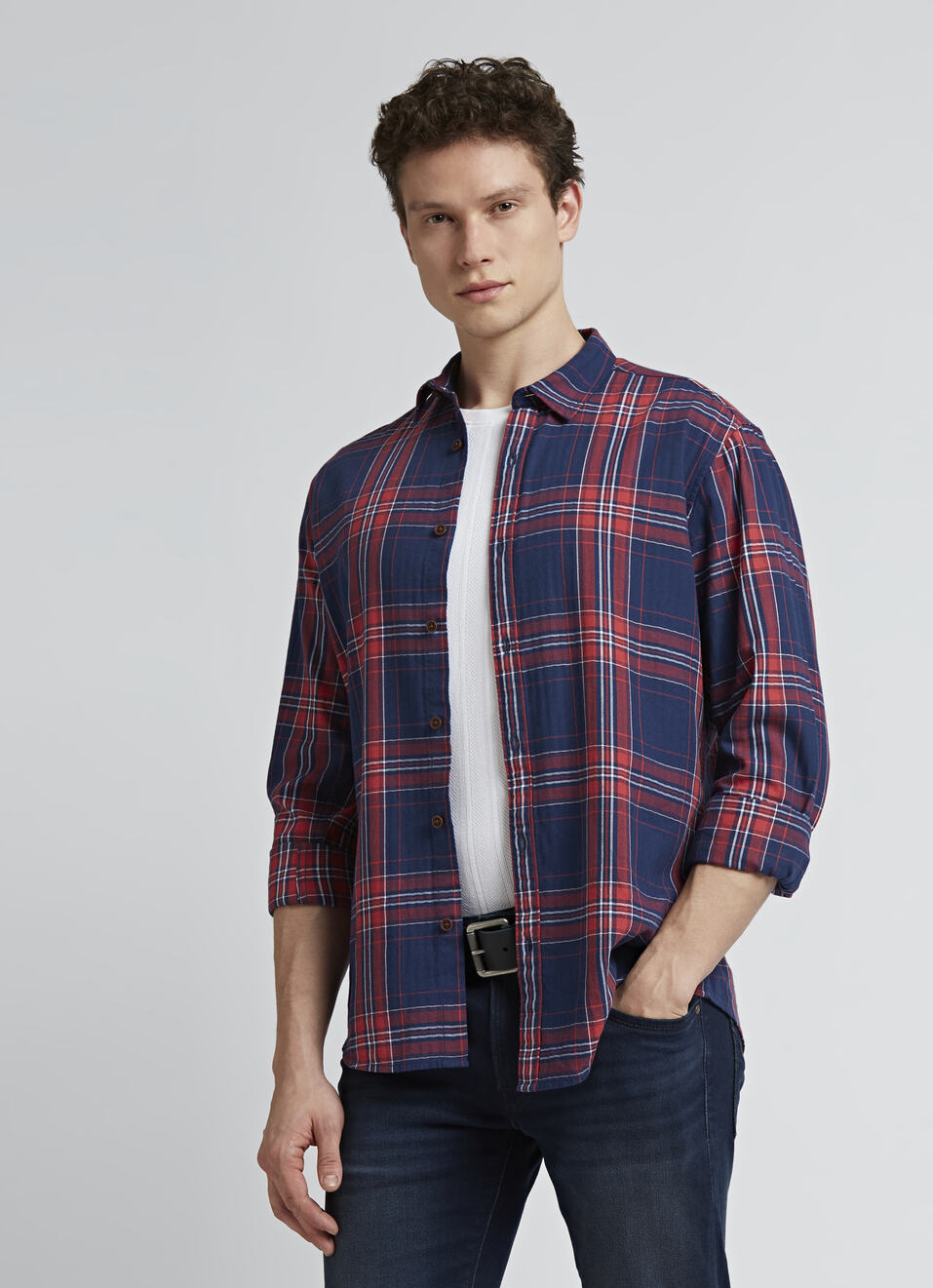Blue And Red Check Full Sleeve Shirt, , large image number 0