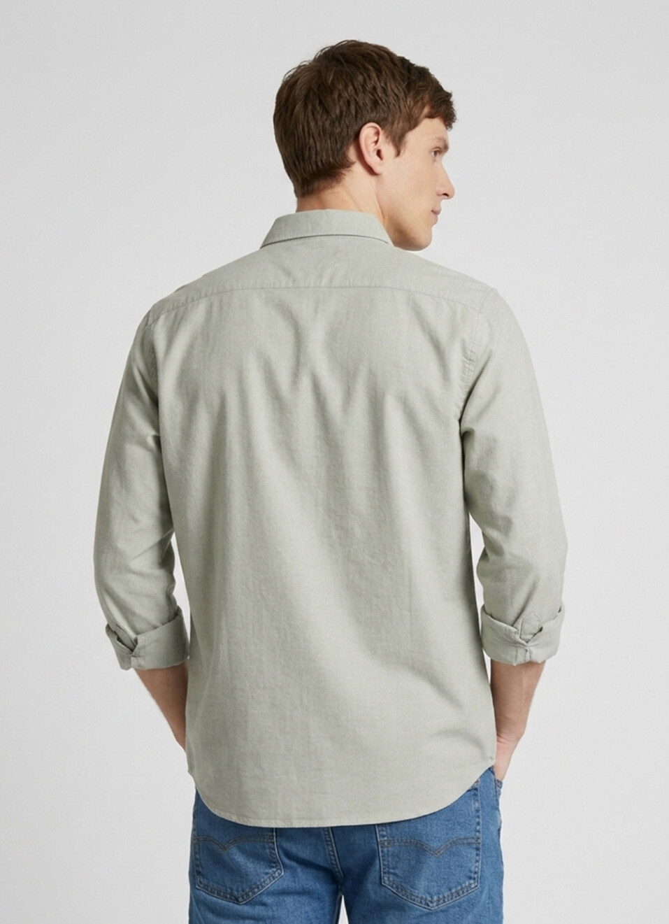 Men Olive Green Solid Oxford Long Sleeve Shirt, , large image number 2