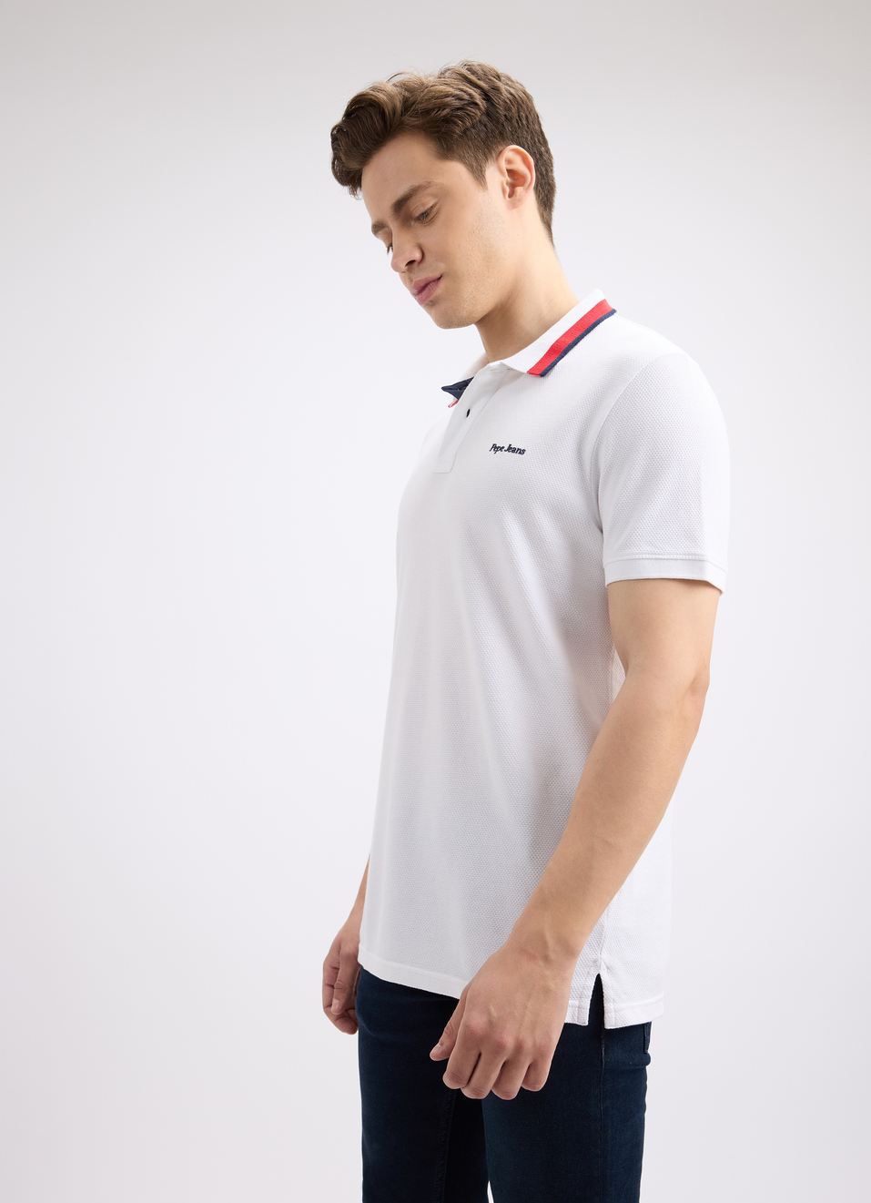 Men White Branded Collar Short Sleeve Polo, , large image number 3