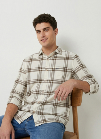 Men Olive Green Checked Long Sleeve Shirt