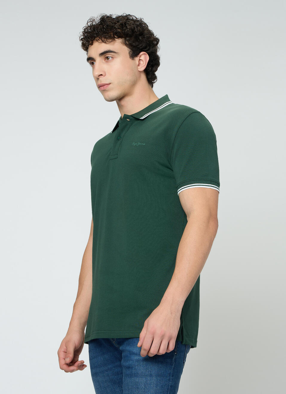 Men Green Solid Polo Collar T-shirt, , large image number 3