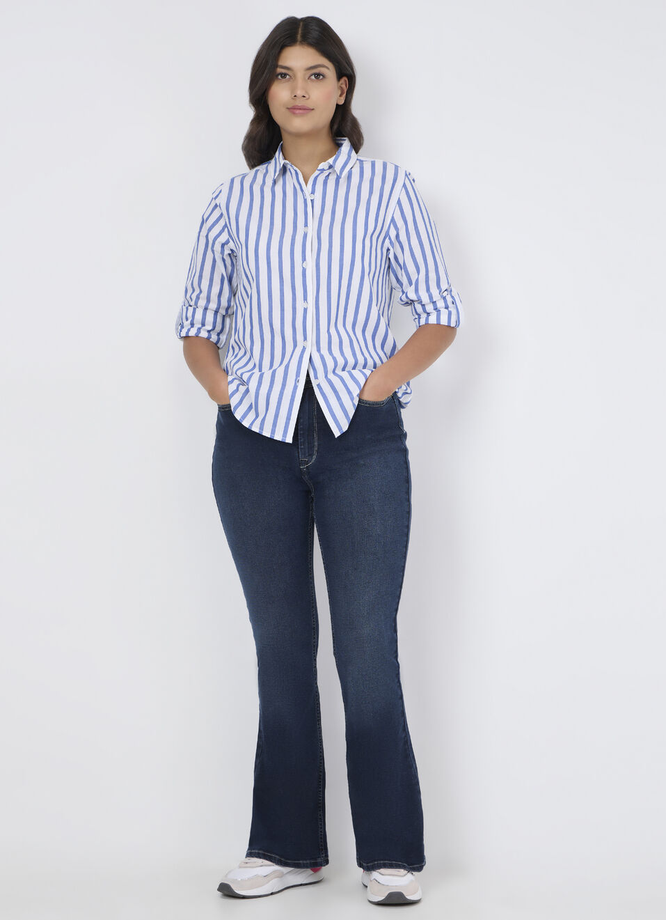Women Blue Striped Regular Fit Shirt, , large image number 5