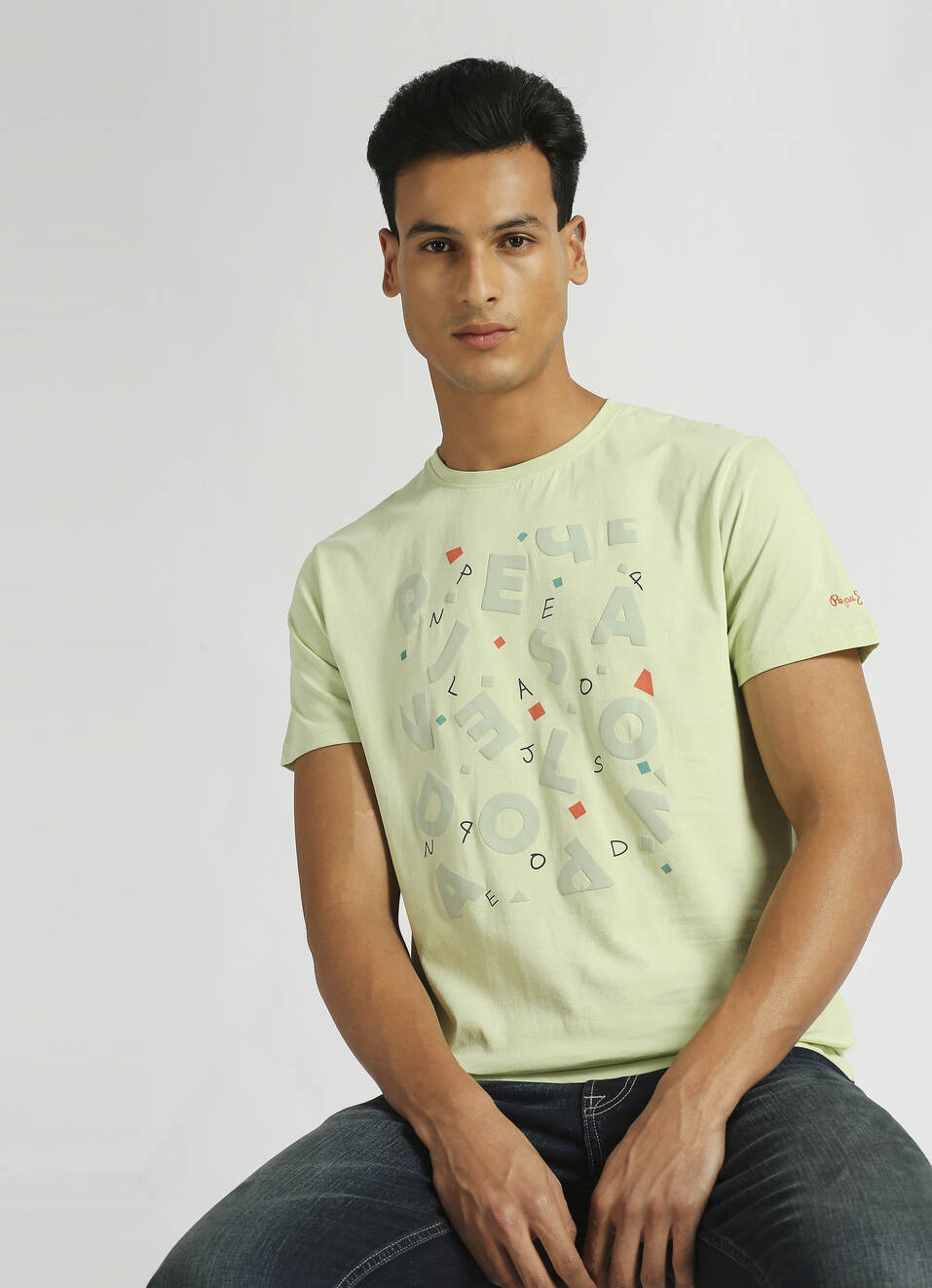 Green Typographic Tonal Puff Print Short Sleeve T-shirt, , large image number 0