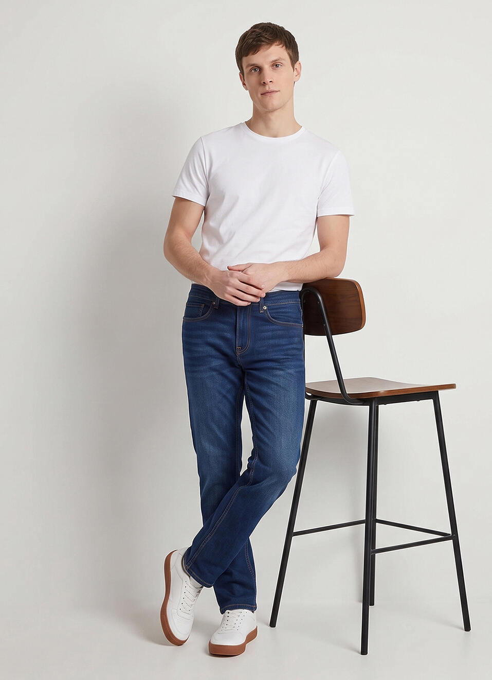 Men Dark Wash Stretchable Bootcut Jeans, , large image number 1
