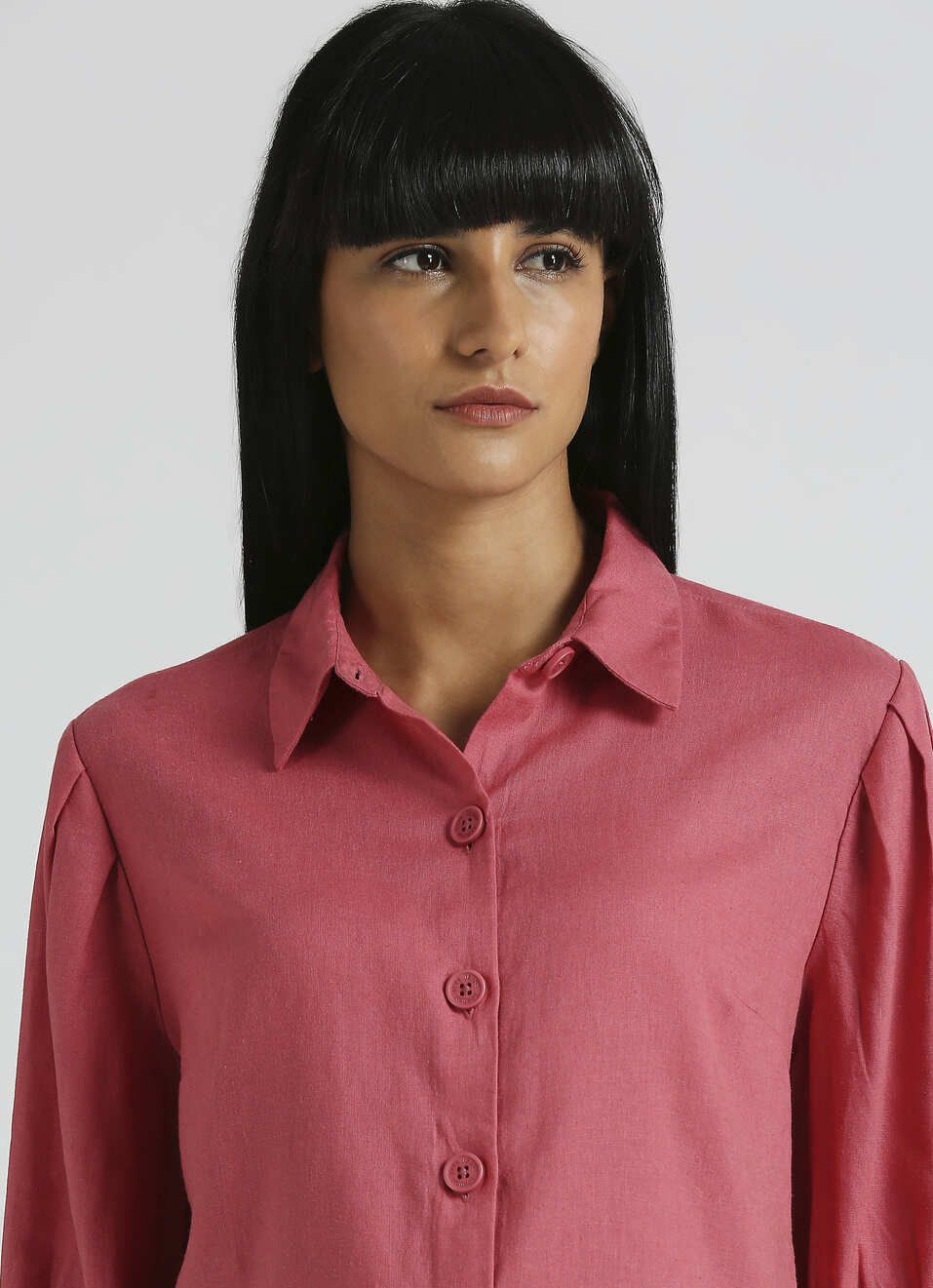 Pink Linen Puff Sleeve Shirt, , large image number 4