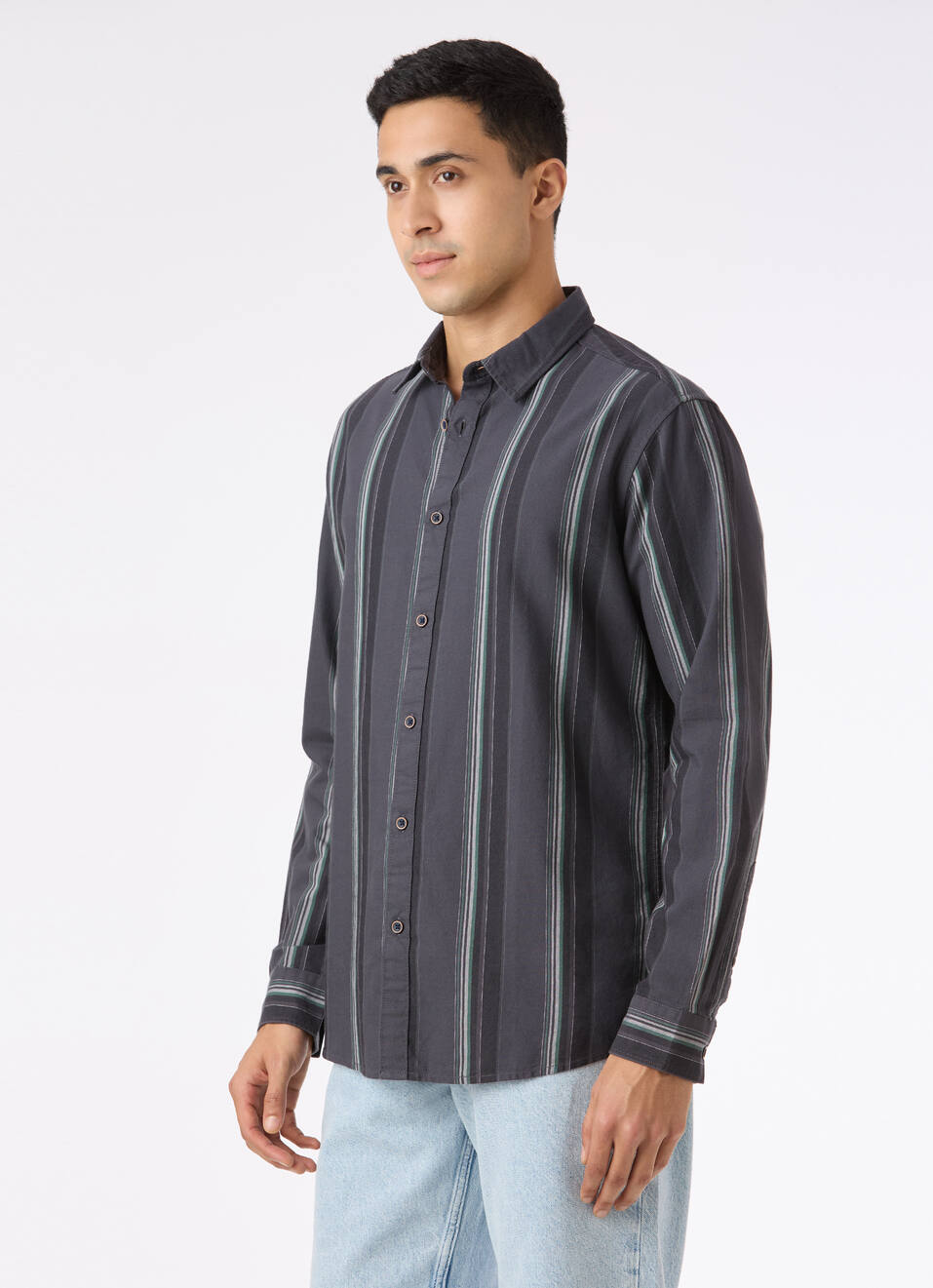 Men Grey Vertical Stripe Full Sleeve Oxford Shirt, , large image number 3