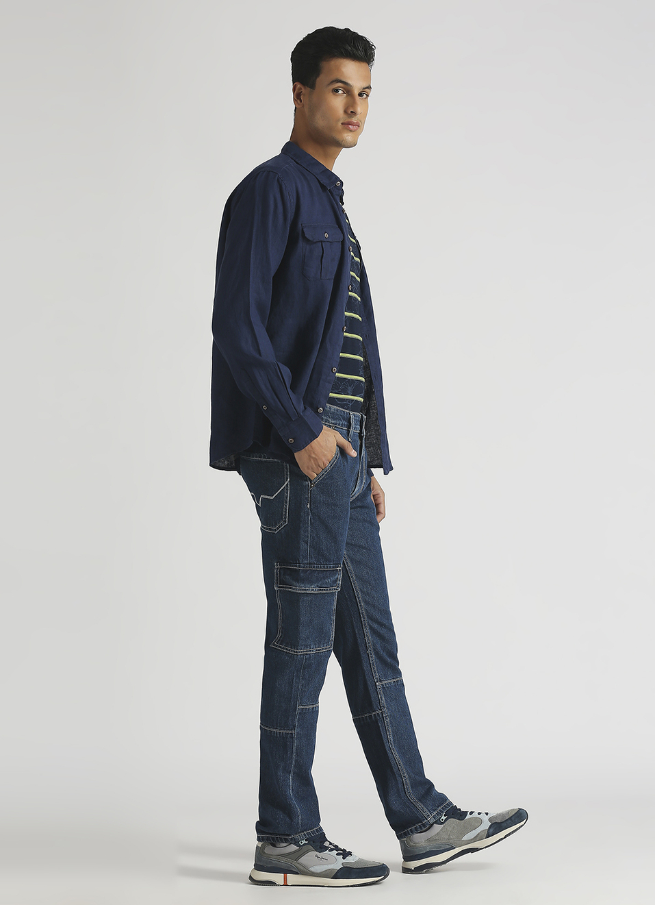 Cargo Straight Mid Rise Dark Blue Jeans, , large image number 5