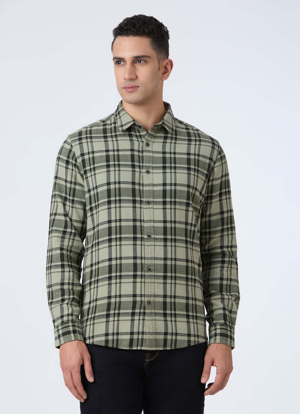Men Green Blotch Check Full Sleeve Shirt, , large image number 1