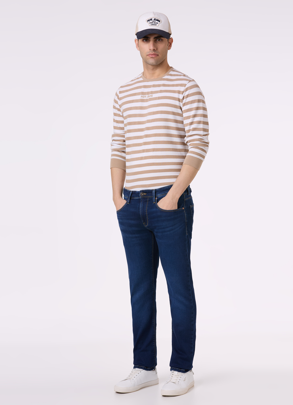 Men Beige & White Stripe Full Sleeve T-shirt, , large image number 5