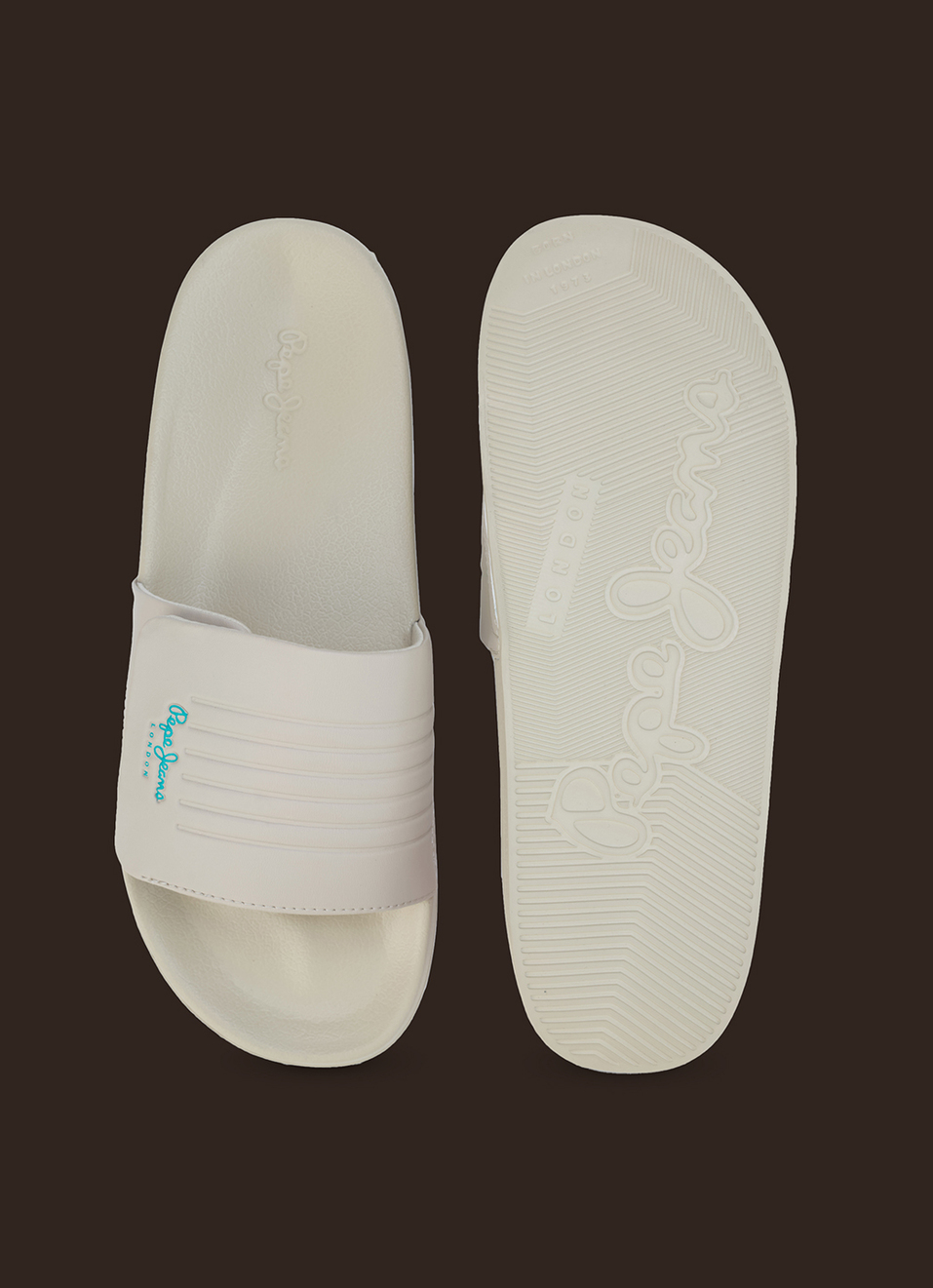 Men Beige Solid Velcro Strap Slides, , large image number 4