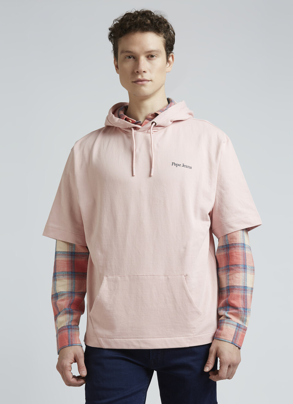 Pink Short Sleeve Oversized Hooded Sweatshirt, , large image number 0