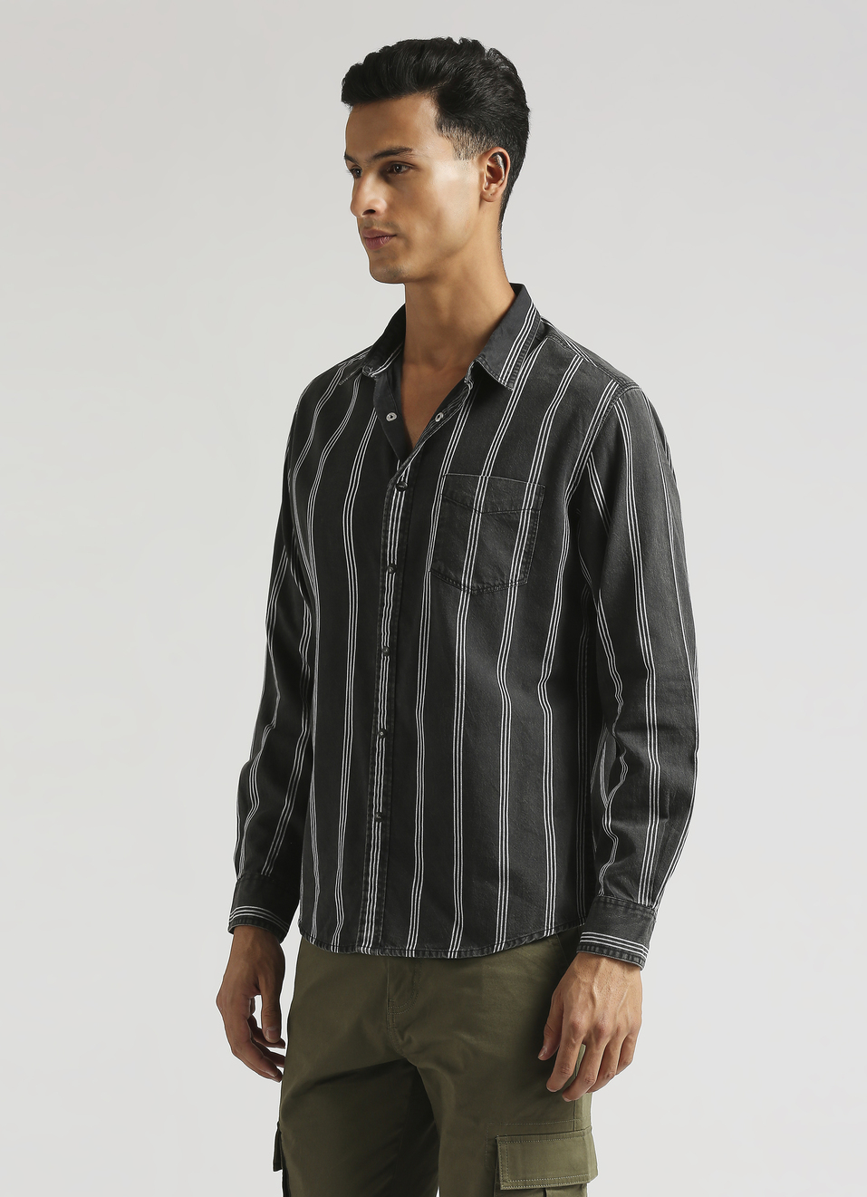 Black Yarn Dyed Sulphur Stripes Long Sleeve Shirt, , large image number 3