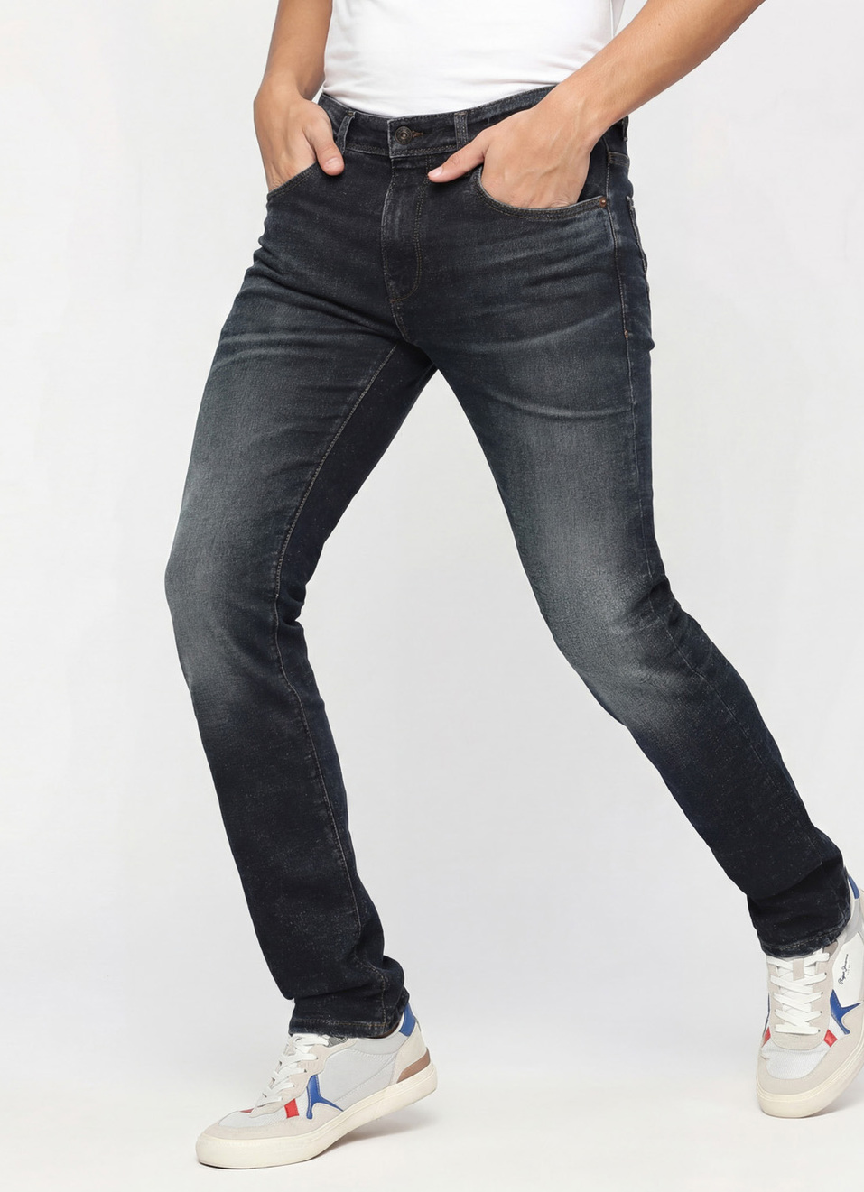 Vapour Blue Powerflex Mid Rise Slim Fit Jeans, , large image number 0