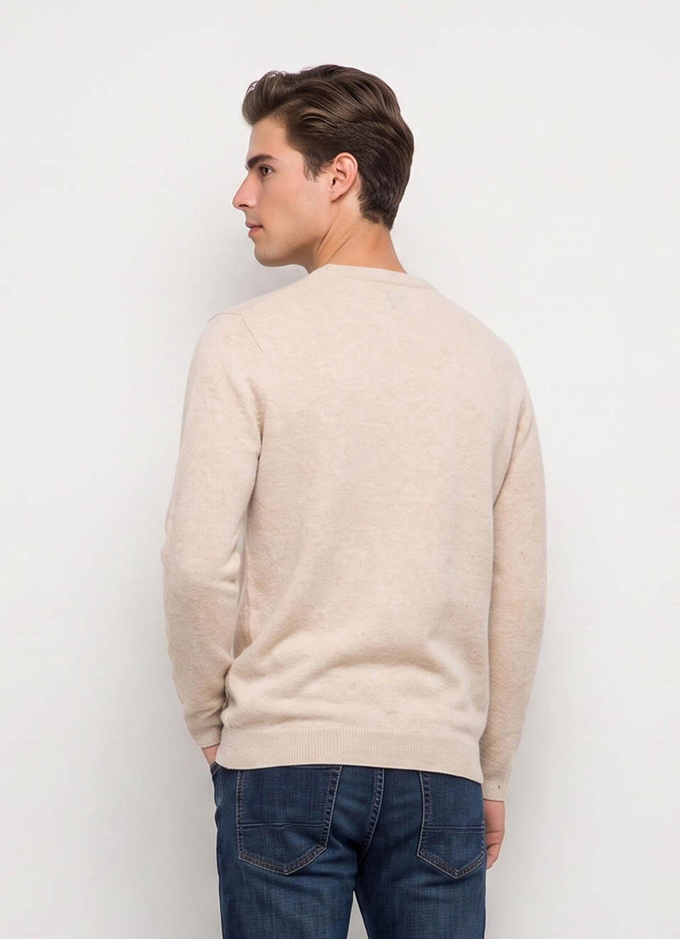 Men Beige Solid Regular Fit Crew Neck Sweater, , large image number 2