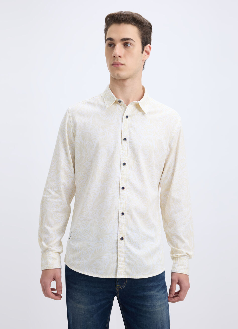 Men Beige Leaf Print Full Sleeve Shirt, , large image number 1
