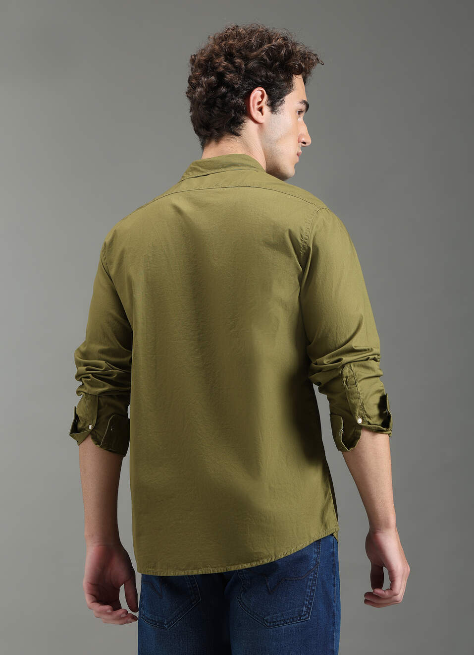 Men Olive Green Solid Shirt, , large image number 2