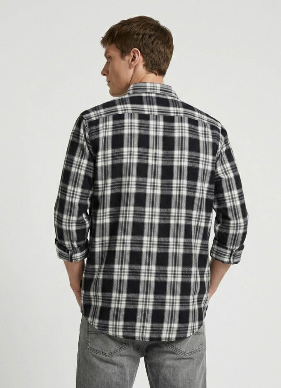 Men Black Checked Brushed Long Sleeve Shirt, , large image number 2