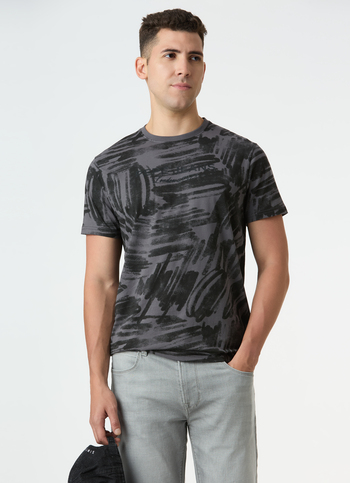 Men Grey Brushstroke Print Short Sleeve T-shirt