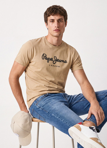 Men Beige Printed Slim Fit Short Sleeve T-shirt