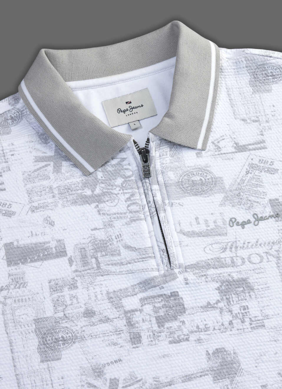 Men Grey Printed Polo Collar T-shirt, , large image number 3