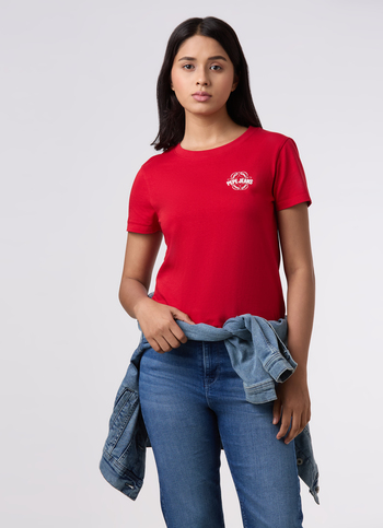 Women Crimson Red Placement Print T-shirt