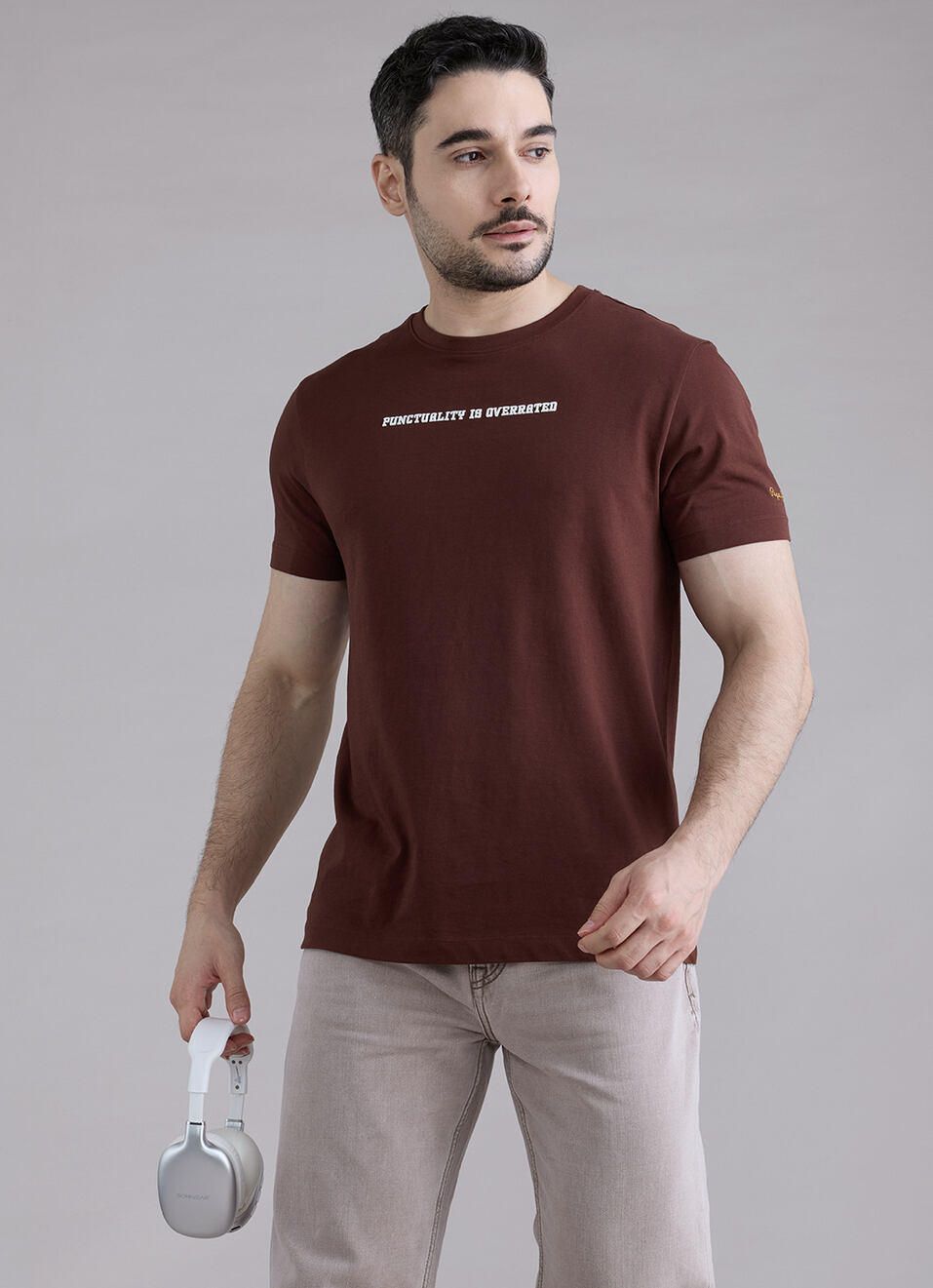 Men Brown Printed Relaxed Fit Short Sleeve T-shirt, , large image number 2