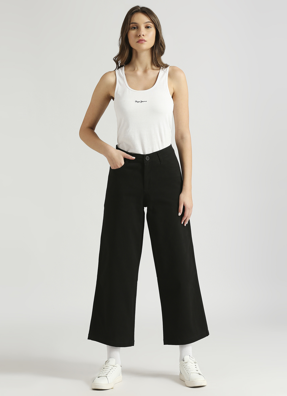 Black Straight Wide Leg Pants, , large image number 5