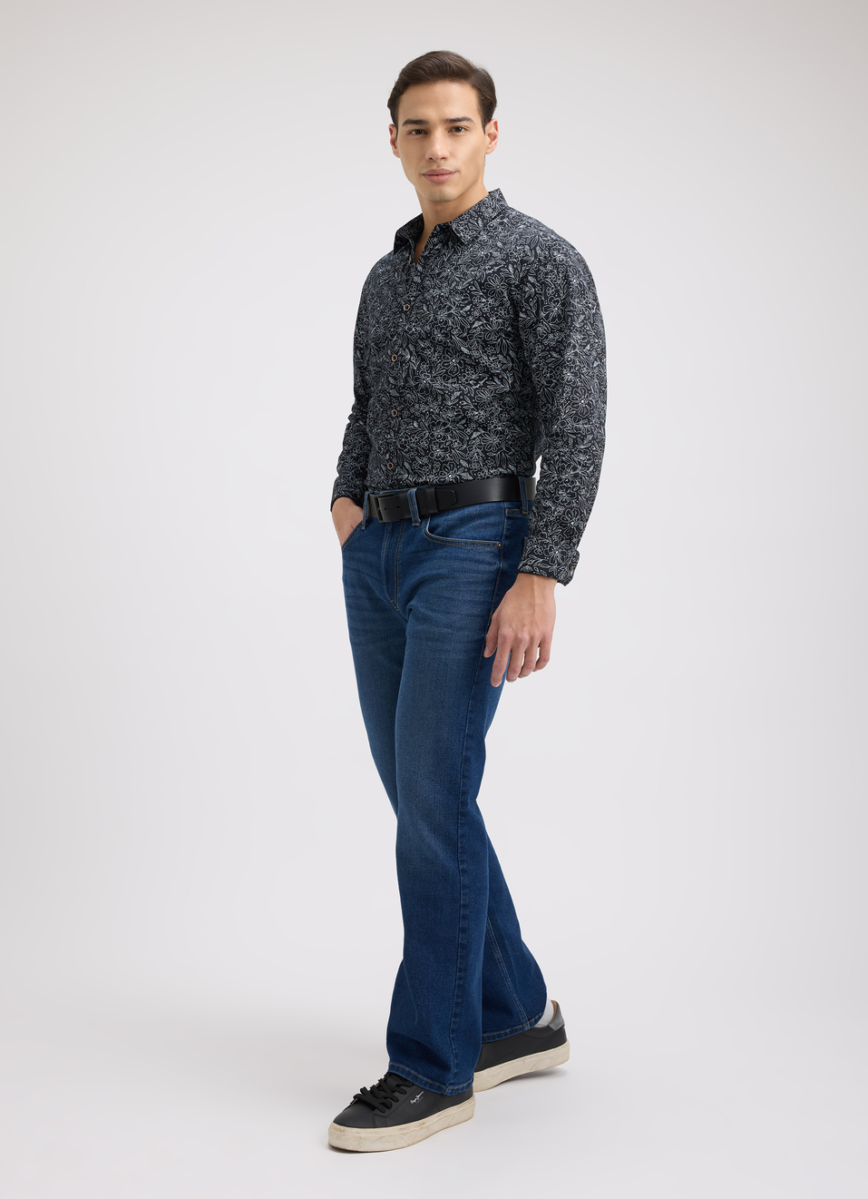 Men Black Floral Print Full Sleeve Shirt, , large image number 5