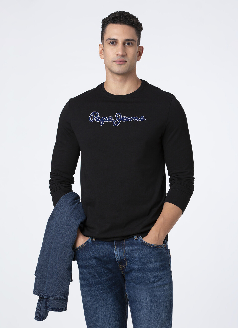 Men Black Logo Print Full Sleeve T-shirt, , large image number 0