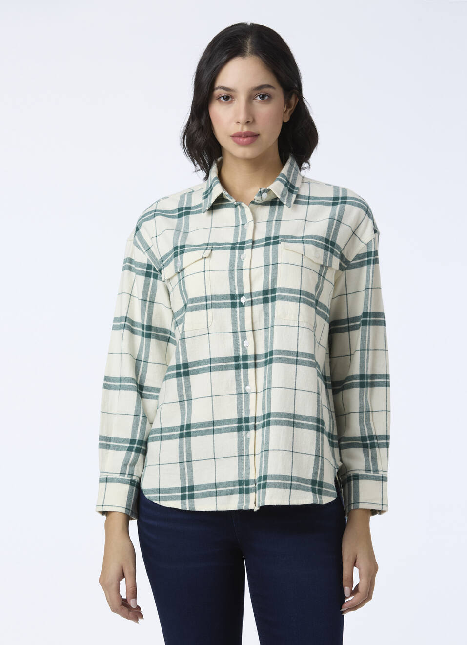 Women Green Check Oversized Shirt, , large image number 1