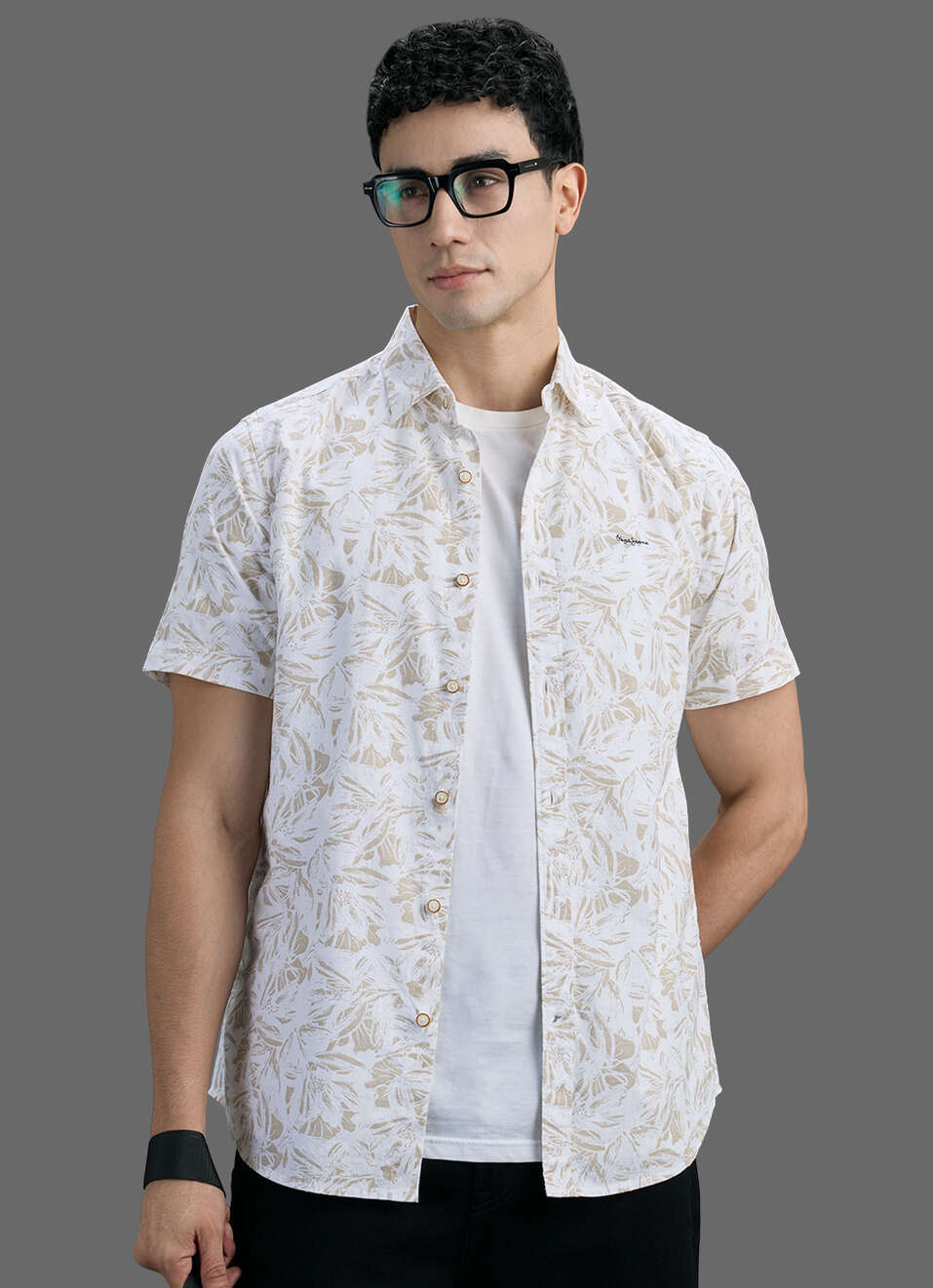 Men Beige Printed Short Sleeve Shirt, , large image number 0