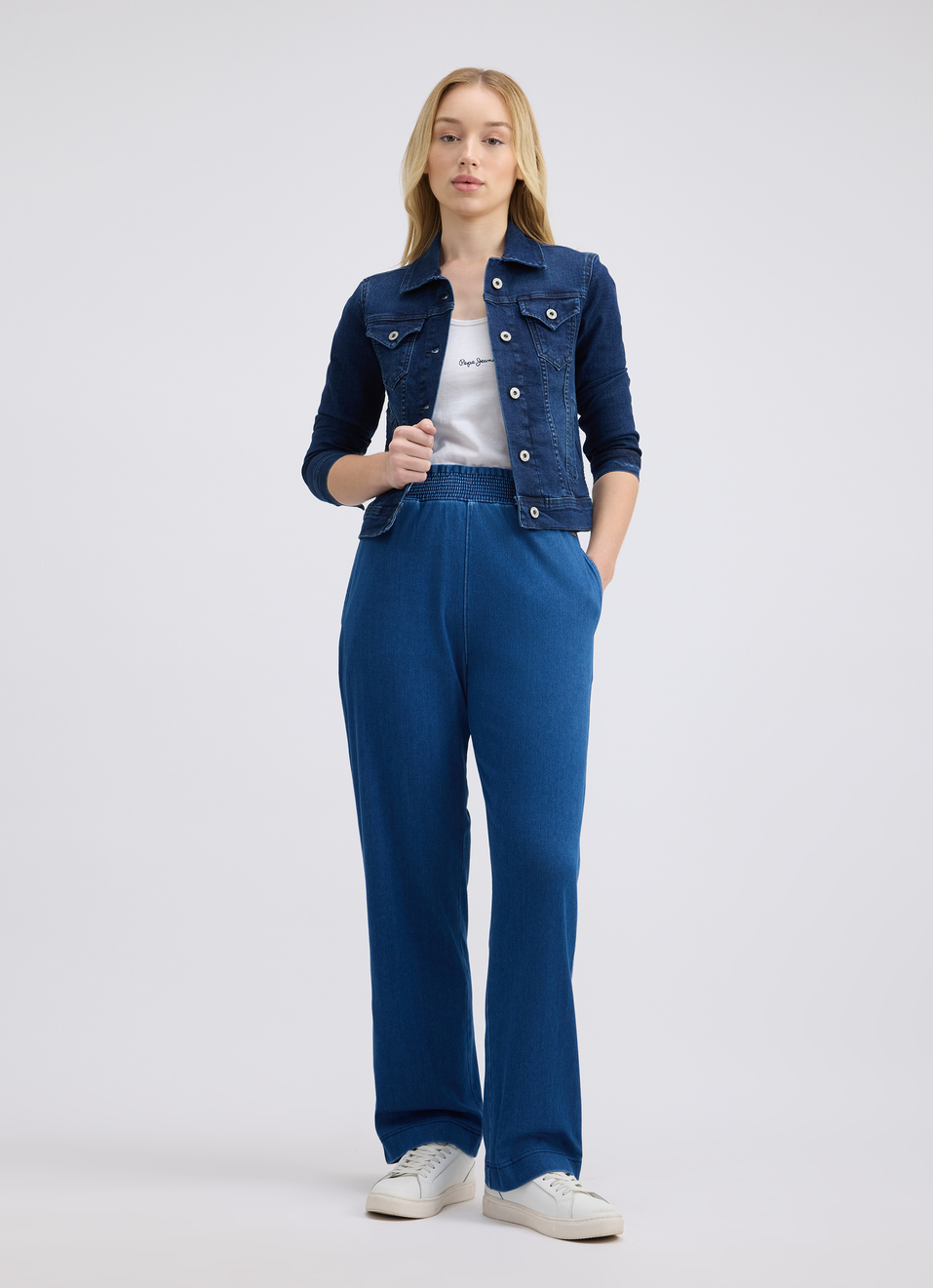 Women Blue High Rise Knitted Denim Pants, , large image number 0