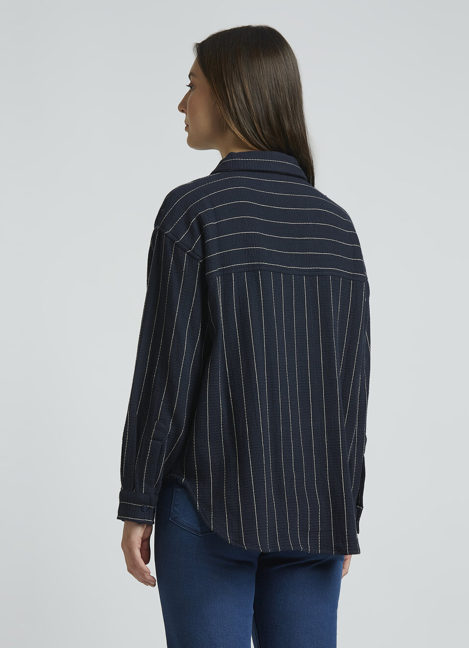 Navy Oversized Stripes Full Sleeve Shirt, , large image number 2