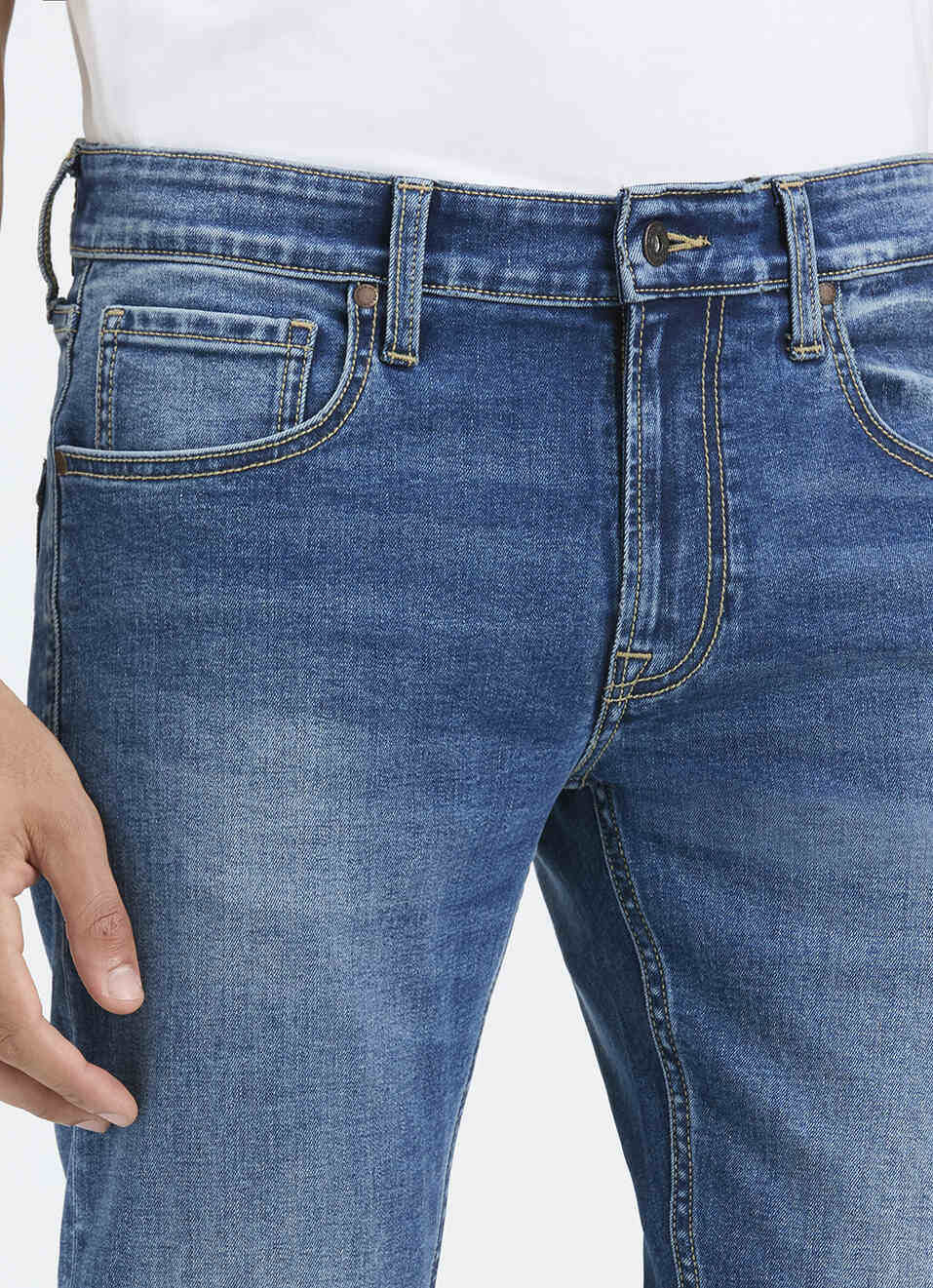 Men Blue Mid Rise Slim Fit Stretchable Jeans, , large image number 4