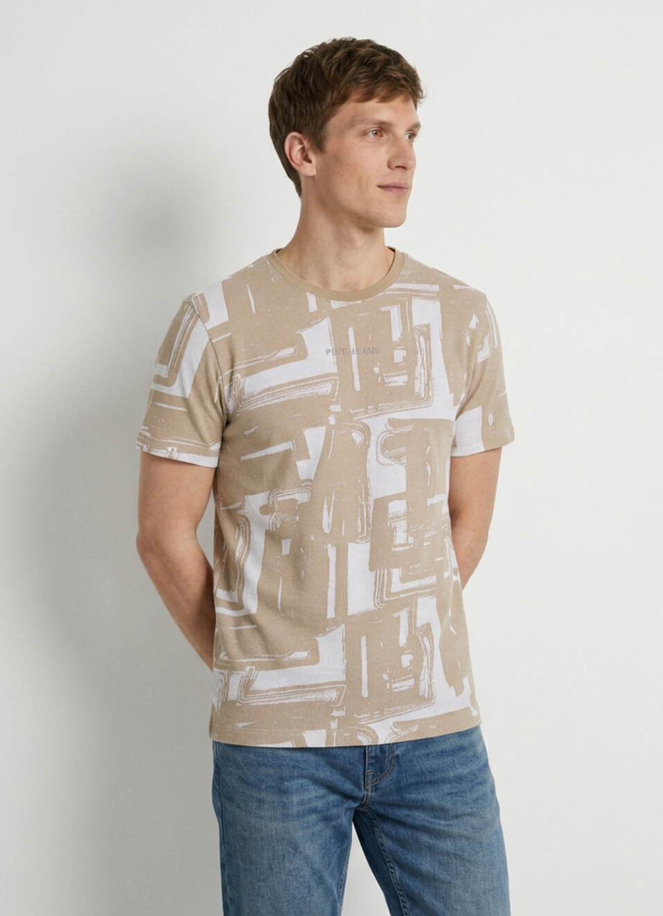 Men Beige Printed Slim Fit Short Sleeve T-shirt, , large image number 3