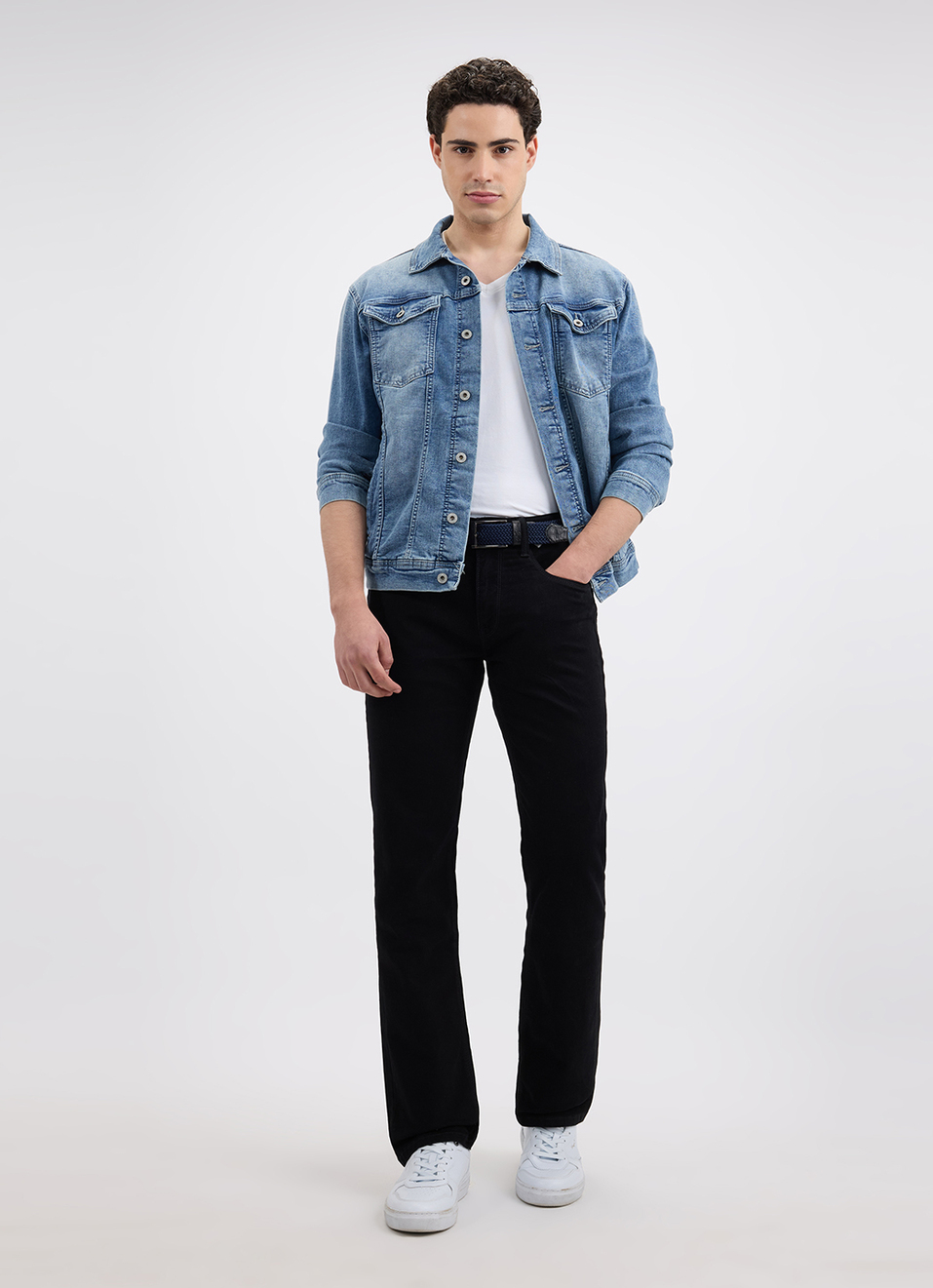 Men Black Mid Rise Straight Structured Jeans, , large image number 1