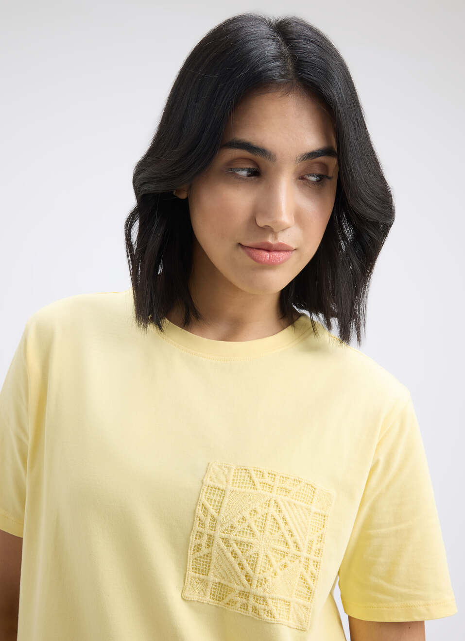 Women Yellow Crochet Short Sleeve T-shirt, , large image number 4
