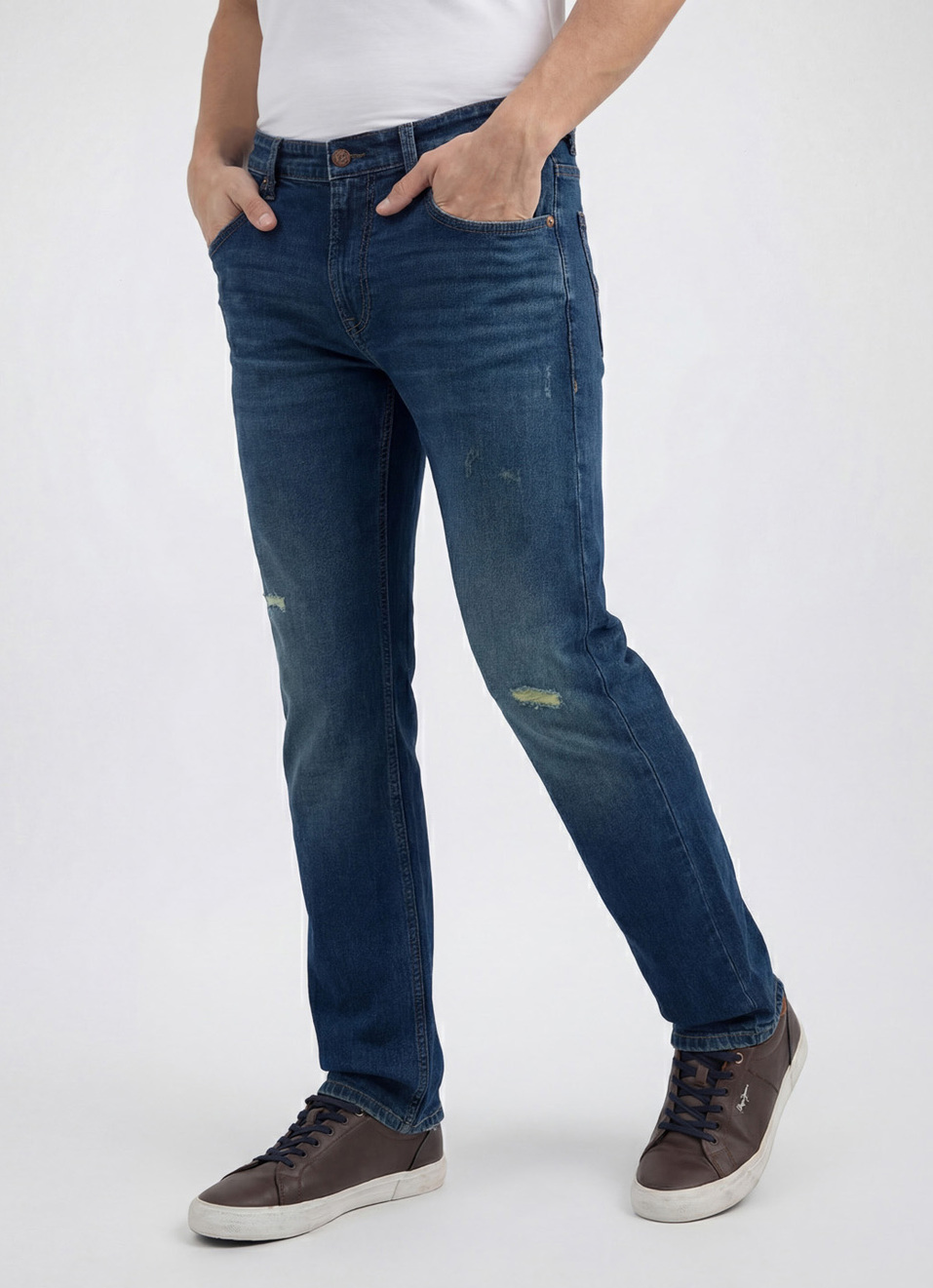 Men Blue Straight Fit Mid Rise Jeans , , large image number 0