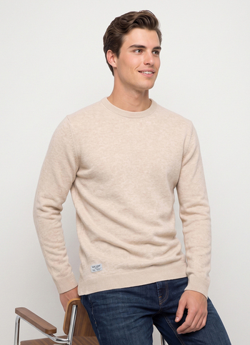 Men Beige Solid Regular Fit Crew Neck Sweater