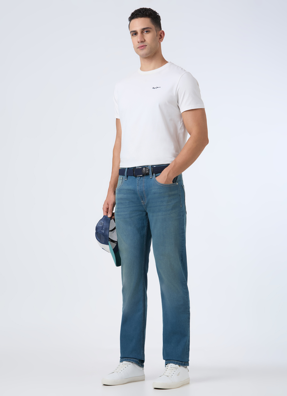 Men Blue Mid Rise Straight Fit Stretchable Jeans, , large image number 0