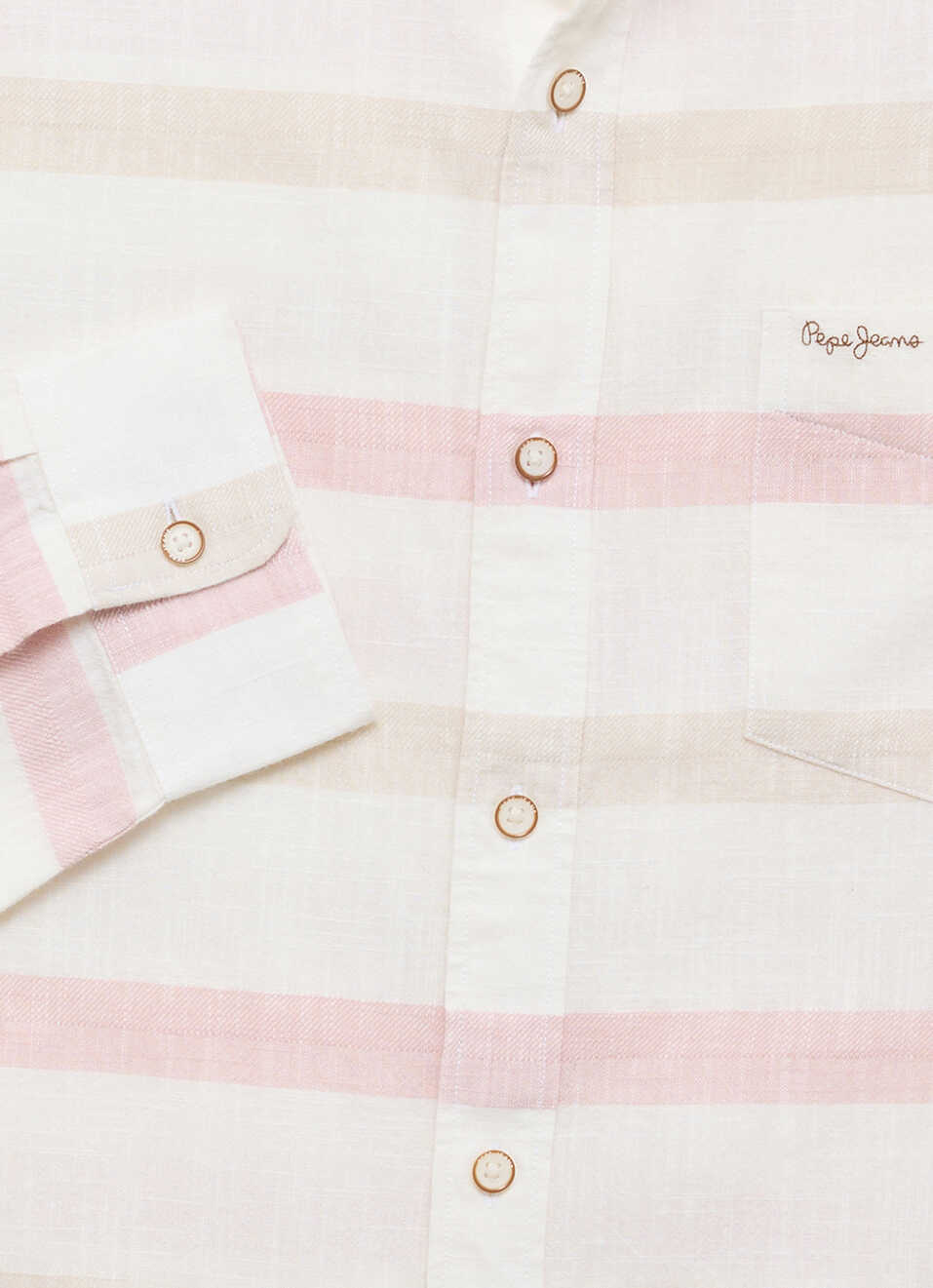 Men Peach Striped Long Sleeve Shirt, , large image number 7