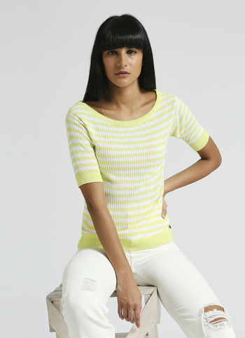 Lime Striper Self Design Ribbed Flat Knit Top